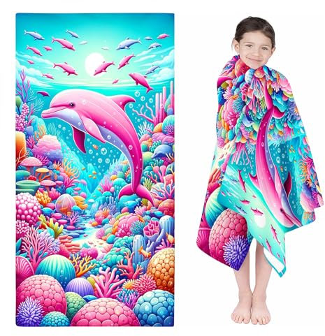 UNAGRI Delfin Strandtuch 90x180 cm Badetuch Strandlaken Handtücher Groß 100x200cm Microfaser Handtücher Handtuch Für Fitness Reisen Sport (1,70 x 140 cm)