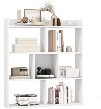 COSTWAY Bücherregal mit 7 Fächern, Standregal, Würfelregal, Aufbewahrungsregal für Wohnzimmer, Schlafzimmer, Büro, 80 x 20 x 90 cm (Weiß)