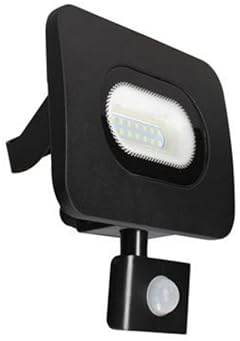 Meridian LED Slim Curved Floodlight 6500K Cool White with Integrated Junction Box IP65 Waterproof Spotlight Black Lamp for Outdoor Garden Garage Yard Doorways (with PIR Sensor Motion, 10W 800 Lumens)