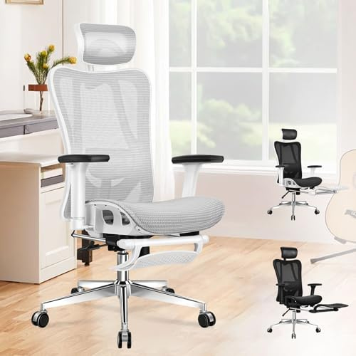 ALFORDSON Bürostuhl Mesh Chefsessel Ergonomischer Schreibtischstuhl, hoher Rückenlehne Netzstuhl 3D-Verstellbarer Armlehne, Höhenverstellung, Besprechungsstuhl, bis 180 kg belastbar,Grau