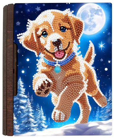 Demiawaking Klassische Mandala Diamond Painting Schmuckkästchen Aufbewahrungsbox DIY Diamant Malerei Schmuckaufbewahrung Holz Organizer Box Geschenke (Hund)