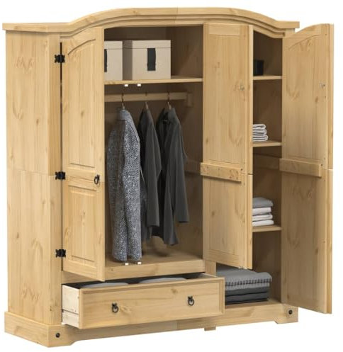 Xichuzi Kleiderschrank Corona 151,5x52x170 cm Massivholz Kiefer, Schlafzimmerschrank, Kleiderschränke, Garderobenschrank, Ordnungssystem Kleiderschrank, Haushaltsschrank - 4005663