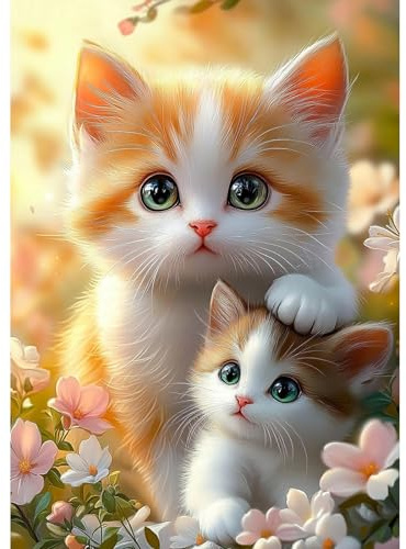 MEIYUDA 5D Diamond Painting Bilder Erwachsene Kinder Katzen, Diamant Painting Bilder Diy Set Bild Diamond Painting, Malerei Kristall Diamond Painting Set Erwachsene für Home Wand Décor 30x40cm
