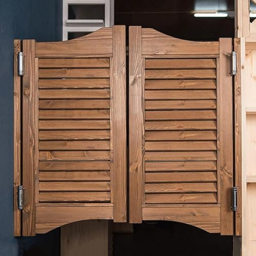 Massivholz-Türen mit Lamellen-Design und automatischer Schließfunktion, anpassbare halbe Taille, Trennwand für Bar oder Küche, inklusive Edelstahl-Scharnieren, braunes Finish, 71,1 x 91,4 cm (B x H)