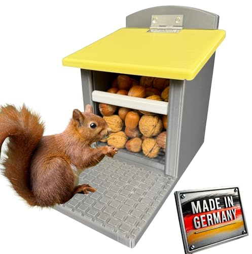 Eichhörnchen-Futterhaus – absolut witterungsbeständig, tierfreundlich, sehr langlebig und robust (Gelbes Dach)