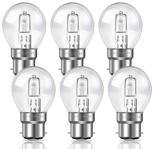 BC B22 G45 Golf Ball Bulb 28W, Dimmable, Warm White 2700K 370LM, B22 Bayonet Cap Mini Globe Bulb AC 230V, G45 Classic Clear Round Light Bulb for Chandelier, Table Lamp, Pack of 6