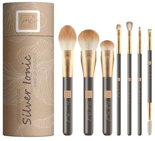 Thats me organic Make-up Pinsel Set – 7 handgefertigte Make-up Pinsel für deinen individuellen Look – Antibakteriell & vegan – Schminkpinselset für Puder, Bronzer, Lidschatten & vielem mehr