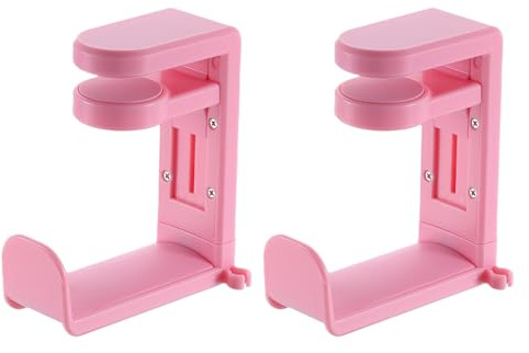 sourcing map 2pcs Headphone Stand Holder 360 Degree Adjustable Clamp Desk Hook Clamp 0.39-1.65 Clamping Range PC Gaming Headset Stand for Headphone Earphone, Pink