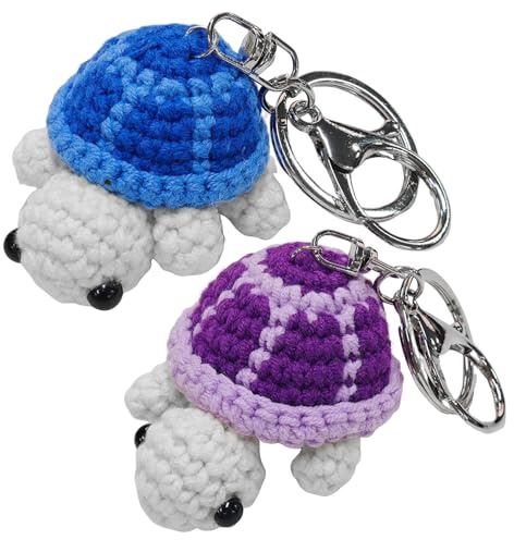 2 st stickad sköldpadda nyckelhållare, mini sköldpadda nyckelring, virkat ullhänge, söta väsktillbehör, rolig present, Färg: blå, Taille unique, Modern