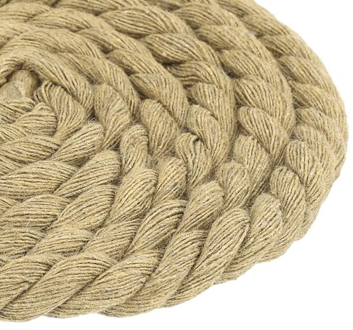 QUARKZMAN Flätat bomullsrep, 12 mm x 11 meter naturlig bomull 3 strängar flätade Macrame-rep bomullsrep för hängare dekorativa projekt gör-det-själv (kaki)