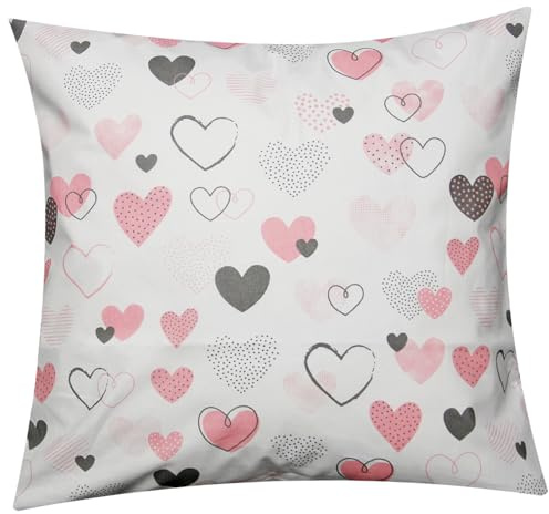1 x Kissenbezug in 40x40cm - Love Liebe Herz (1-Stück-187/1-40x40) | 100% Baumwolle, Renforcé, Kissenhülle, Dekokissenbezug, Kinder, 1 Stück