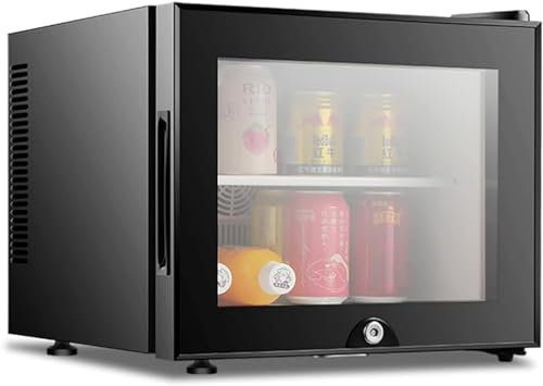 Mini Fridge Glass Door 20L - Stainless Steel, Low Noise, Energy Saving, with Lock - Ideal for Hotel Rooms and Dormitories - Perfect for Soda, Beer, and Wine Storage