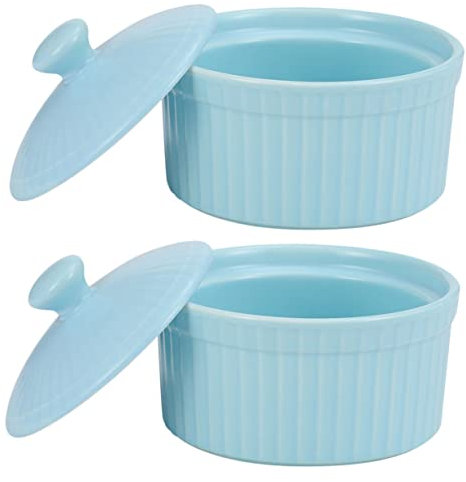 Mipcase 2pièces Lot De Ramequins Avec Couvercle Bols à Pâtisserie Céramique Ramequins à Dessert Bols à Pudding Pour Cuisson Et Rangement