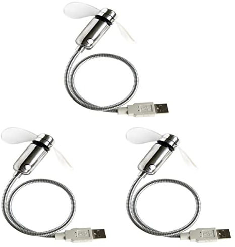 Lurrose Lot De 3 Ventilateurs USB Lumineux À Col De Cygne Pour Bureau Affichage Minuterie Mini Ventilateur Portable Numérique Horloge LED USB Rechargeable Avec Tuyau En Métal