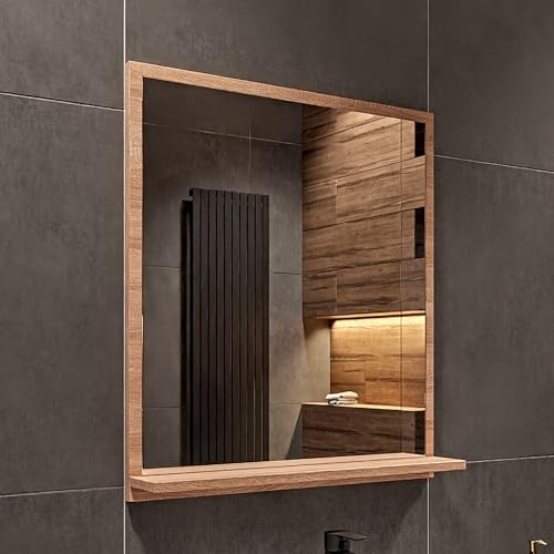 HAJDUK FURNITURE Badspiegel mit Ablage Sonoma - H:70 x B:60 cm - Bathroom Mirror - Moderner Badezimmer Spiegel Rechteckig - Wandspiegel mit Regal - Premium-Linie