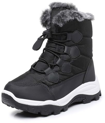 Ahannie Boys Snow Boots Toddler Kids Winter Boots Water Resistant Lace Up Cold Weather Shoes (Toddler/Little Kid)(035Black/Lace-8)