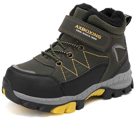 TARELO Bottes de Neige pour Enfants Chaussures de RandonnéE pour GarçOns Bottes d'hiver Chaudes et AntidéRapantes pour Enfants avec Boucle AntidéRapante Pointure 32-39 EU（Vert 39）