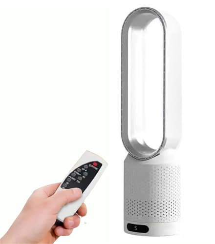 Ventilateur Colonne Sans Pale 40W, 8 Vitesse Ventilateur Tour Silencieux purificateur d'air, Oscillant à 90° et Écran LED, 2H Timer Ventilateur Sans Lame avec Télécommande, Pour Chambre (Blanc)