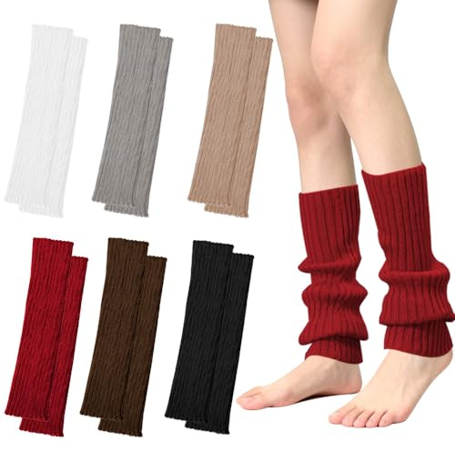 HuaMuDM Beinwärmer Damen, 6 Pcs Stulpen Winter Beinwärmer, Legwarmers, Dicke Gestrickte Beinstulpen, Warme Beinstulpen Strick, für Alle Jahreszeiten