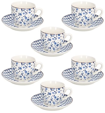 Tognana, Lot de 6 Tasses à thé avec soucoupe 200 ml Cottage, New Bone China, Bleu