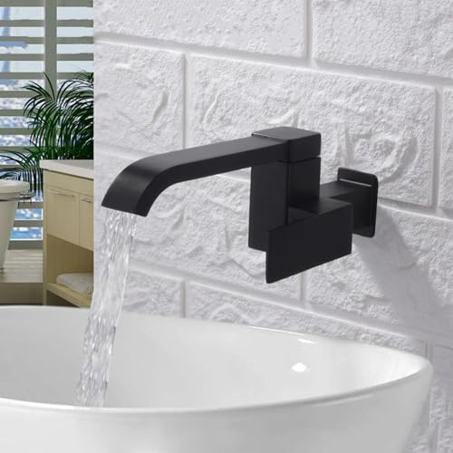 XDSMB Wasserhahn Badezimmer Wasserfall Kaltwasserhahn Wand 360° Rotation Einhebelmischer Waschbecken Wandanschluss 1/2 Zoll,Schwarz