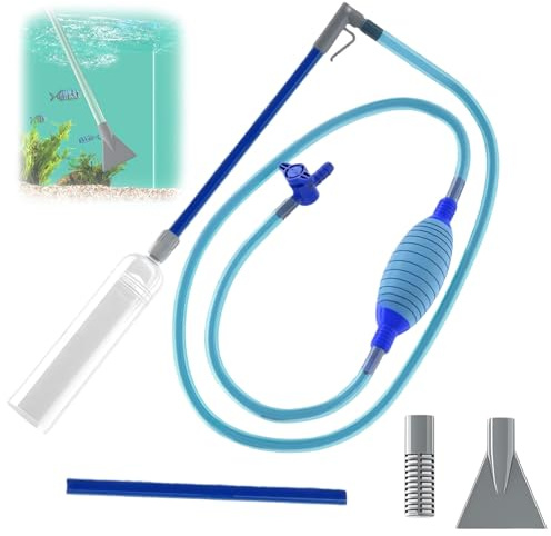 Siphon Bodenreiniger für Aquarien, Mulmsauger Aquarium, Aquarium Sauger, Einstellbares Ventil, Zwei Arten Von Saugköpfen, Wasserwechsel in Sekunden, Während Fische Stressfrei Schwimmen(Blue,3.0M)