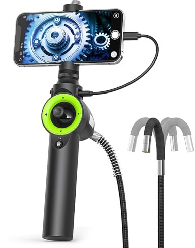 Anykit 360° 4 Ways Articulating Borescope, Industrial Endoscope with 0.26 in Articulated Snake Camera, Inspection Camera with 6 Adjustable LED Lights Compatible with Phone and Android - 3.3 FT