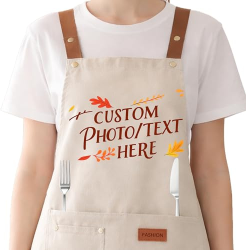 Hauleruee Schürze mit Taschen für Damen und Herren, fügen Sie Ihr Logo/Foto/Text hinzu | Kochschürze aus dickem, wasserdichtem Segeltuch, mit 3 Stück, für Küche, Restaurant, Cafés, Bäckereien, Bar