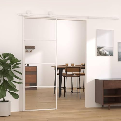 Schiebetür Komplettset Schiebetüren,Schiebetür Glas und Aluminium 76x205 cm Weiß für Individuelle Schiebetüren, Einfache Montage