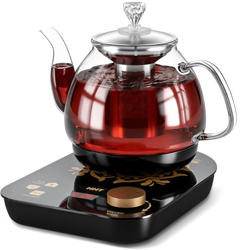 HHT Electric Tea Maker with Infuser, ±1℉ Precise Temperature Control, Glass Electric Kettle for Herbal,Flowers,Fruit Tea and Loose Leaf,BPA-Free,Auto Shut-Off,Brewing Program,Keep Warm,0.8L/27oz