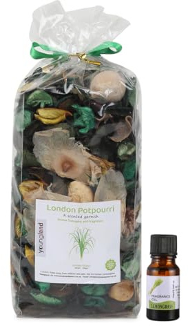 Youngland London Potpourri Lemon Grass Scented Garnish 200gm Natural Dried Flower Vase Filler with FREE 10ml Fragrance Oil Bottle Luxury Aromatherapy & Home Fragrance Gift
