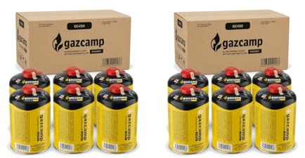 Gazcamp Gaskartusche GC450, 450 g, Schraubgewinde, für Camping, Outdoor und Handwerk (Kartuschenanzahl wählbar) (12 Kartuschen)