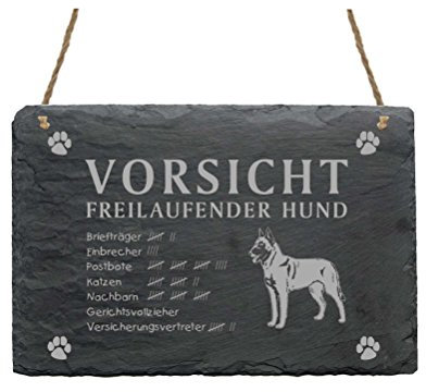 Schild Schiefer Spruch Malinois Vorsicht Freilaufender Hund Türschild 22 x 16 cm
