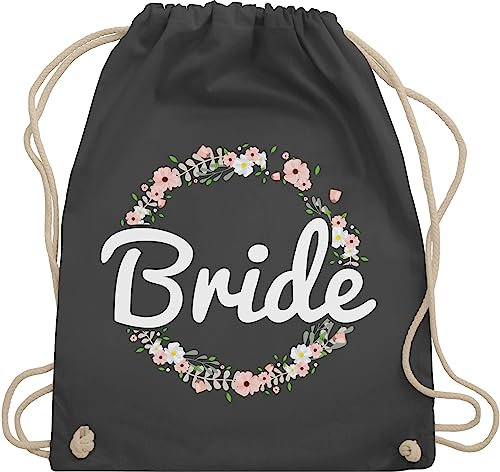 Turnbeutel Rucksack - JGA Junggesellenabschied Frauen - Bride Blumenkranz - Unisize - Dunkelgrau - utensilien junggesellinnenabschied brauttaschen bachelorette party turnsackerl brauttasche