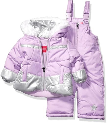 LONDON FOG Girls' Little Snowsuit with Snowbib and Puffer Jacket(Discontinued), Violet Silver Foil, 4