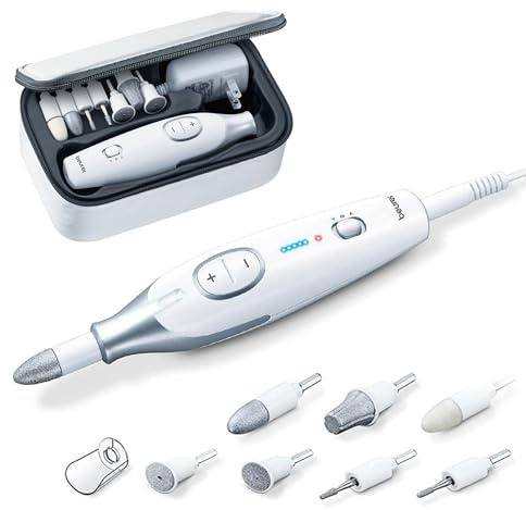 Beurer MP42 Nail Drill, 7-in-1 Nail Kit with Strong Sapphire Nail Drill Bits, Electric Nail File and Nail Buffer Includes Bright LED Light, Pedicure Kit and Manicure Set with Storage Case