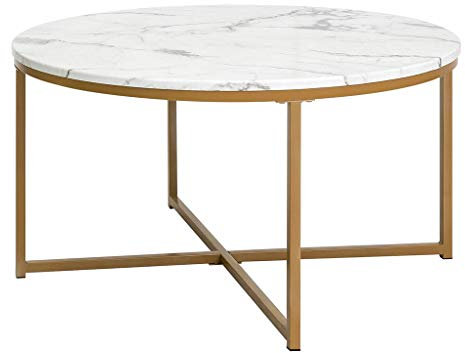 LHNLY-Beistelltische Runde Couchtisch Sofatisch Beistelltisch Wohnzimmertisch Salontisch Blumentisch Moderne Luxusmöbel, Naturmarmor Tischplatte Metallrahmen, Weiß 60/70 / 80cm