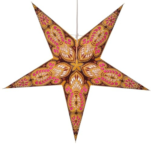 GURU SHOP Faltbarer Advents Leucht Papierstern, Weihnachtsstern 60 cm - Menor Braun/mix