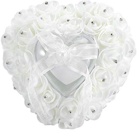 Atyhao Romantische herzförmige Ehering-Box Rose Ring Ring Kissen Kissen Ring Träger Kissen(#1)