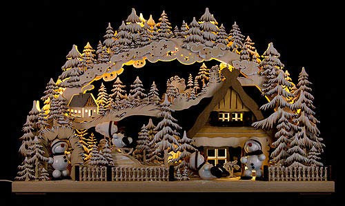 3D-Schwibbogen Snowmolli-Paradies mit Raureif - 72x43 cm