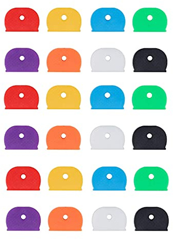 ZHjuju Schlüsselkappen-Abdeckungen, 24 Stück Universal-Gummi-Halbrund-Schlüsselkappen 8 Farben Flexible Schlüsselabdeckungen für Schlüsselorganisation Hausschlüssel