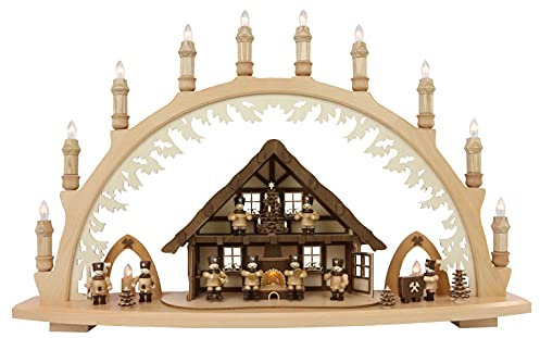 Lenk & Sohn - Schwibbogen 10 flammig Erzgebirgshaus beleuchtet Bergmann - 66x44cm