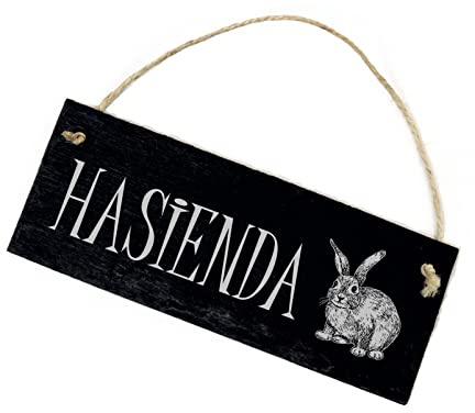 Hasen Schild aus Schiefer - Hasienda - Kaninchen Stall Türschild 22 x 8 cm | Dekolando