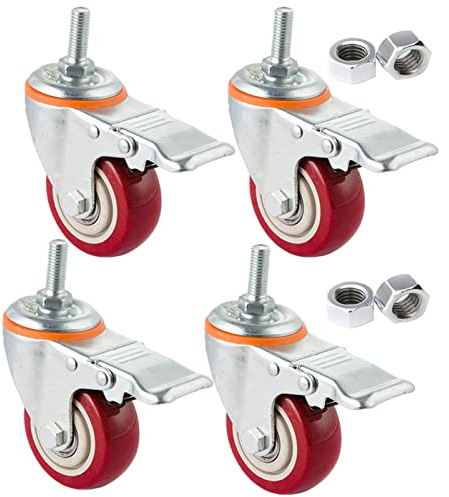 Rollen Möbel mit Gewinde Möbelrollen 4 Stück Polyurethan Schwerlastrollen leises Gewinde Rollen Möbelrollen für Schwerlastrollen im Industriebereich Möbel Tabelle Wagen (100mm M12,Bremse x4)