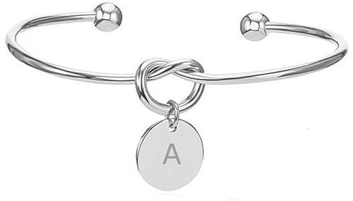 Bungsa Offener Armreif mit Buchstaben-Anhänger Silber aus Messing Unisex - V
