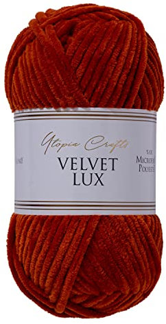 Utopia Crafts Velvet Lux - Filato di ciniglia super morbido per maglieria e uncinetto, 100 g - 110 m (Arancione Scuro)