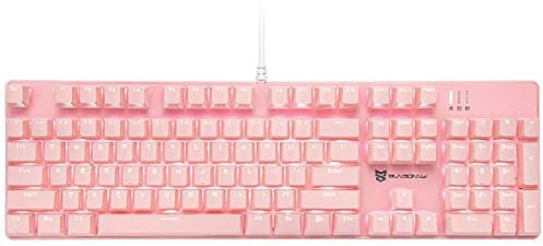 Qisan Mechanische Gaming-Tastatur, kabelgebundene Tastatur Led Hintergrundbeleuchtung Rosa 104Tasten Amerikanisches Layout Gaming-Tastatur mit Abnehmbarer,Rot Schalter