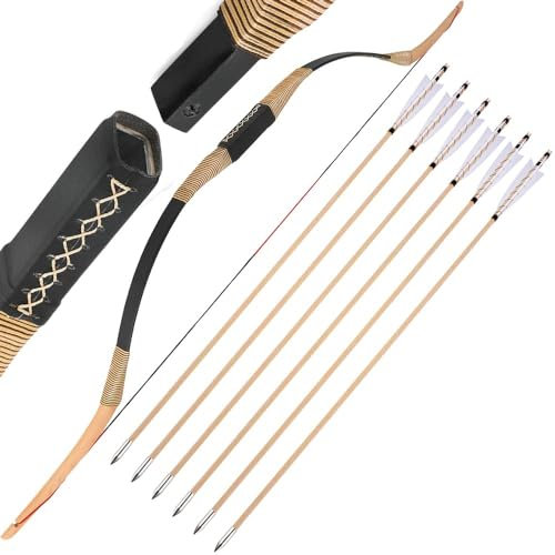 wolfman 20-35 lbs Traditionelles Bogenset Abnehmbares Recurve Bogen Set Langbogen Sport Bogen Bogenschießen Set Jagdbogen Set Handgemachter Holzbogen Pferdebogen für Erwachsene (25Lbs)