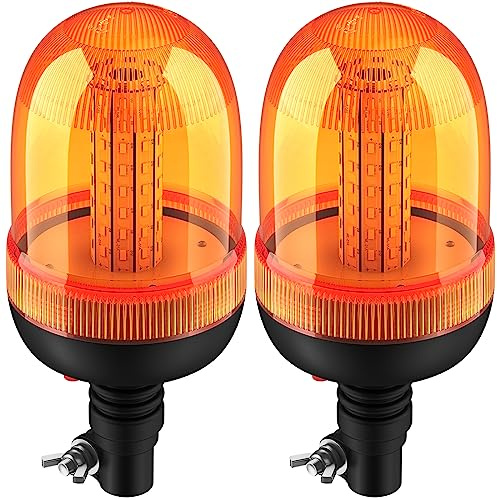Justech 2PCs Rotativo Luz LED Naranja R65 E9 80LEDs Luz de Emergencia 12V-24V Impermeable IP56 3 Modos de Flash Faro Intermitente de Advertencia para Caravana Camión Tractor