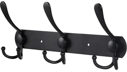 YUNISS Coat Rack Wall Mounted，3 Tri Stainless Steel Coat Hook for Coat Hat Robes Towel in Mudroom Entryway (Black, 1 Pack 3 Hook)